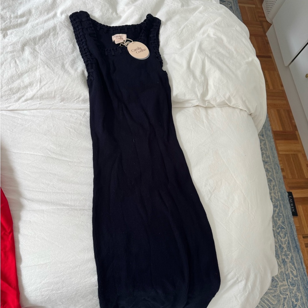 NWT S Camila Coelho Navy Ribbed Maxi Dress